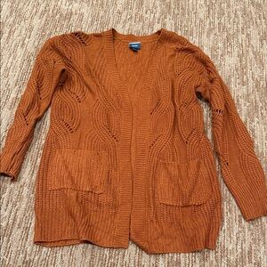 Daytrip Open-Front Cable Knit Cardigan in Rust Orange